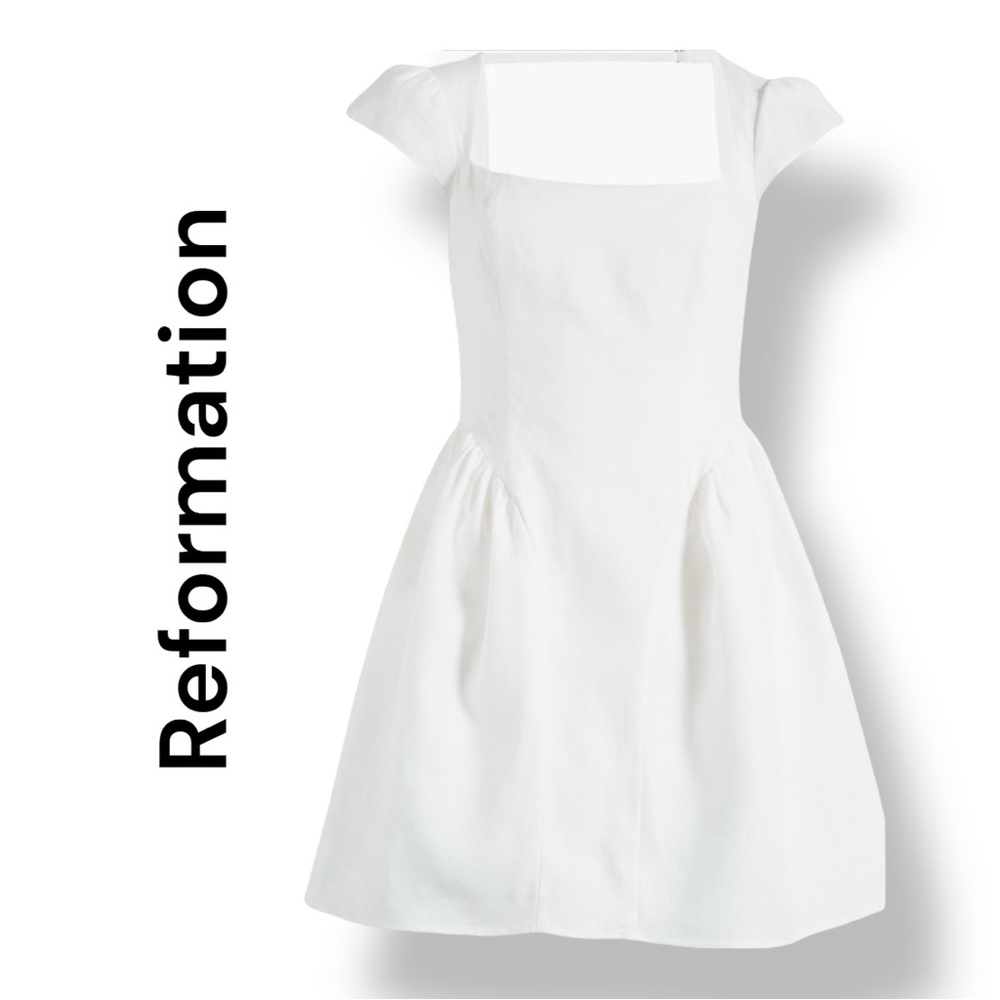 NWT Reformation Oaklyn Cap Sleeve Linen Minidress White Size 10